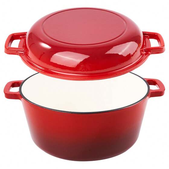 6QT 2-In-1 Enameled Cast Iron Dutch Oven, Ideal for Baking Bread, Cooking, And Stewing, Durable And Nonstick, Oven Safe Up to 500° F, Features Dual Handles, Compatible with All Stovetops