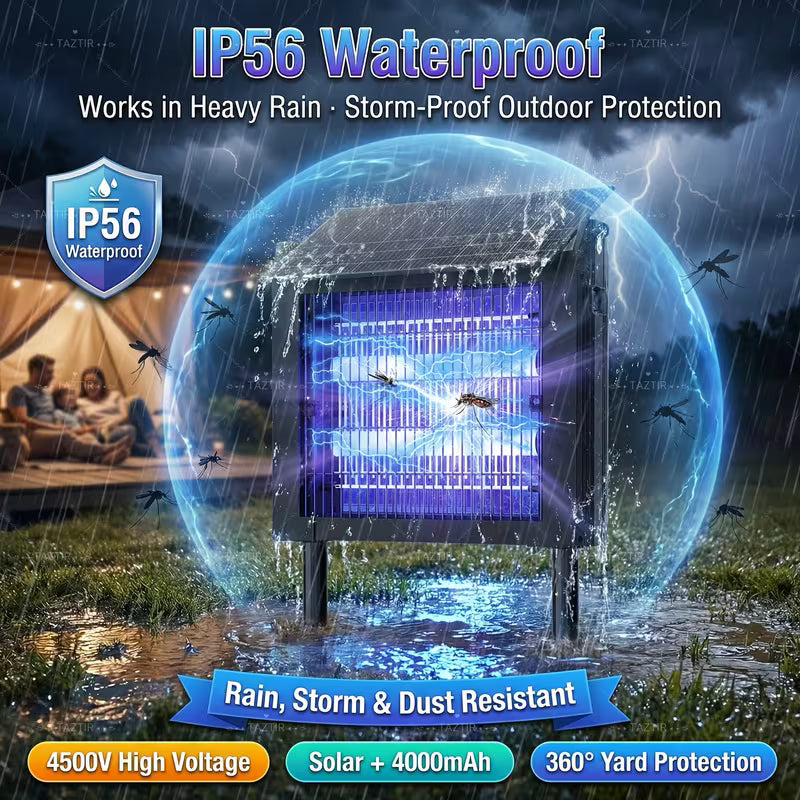 4500V Solar Bug Zapper with 4000mAh Battery – IP56 Waterproof