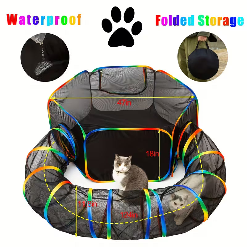 Outdoor Cat Enclosure - Portable Catio Outdoor Cat Tent - Cage Free Outside Cat Playpen Pet Enclosure - Enclosed Cat Run - Cat Tunnel Outdoor Cat Tunnels for Indoor Cats & Small Animals