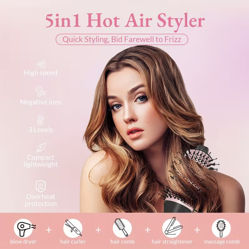 5-in-1 Hot Air Styling Comb Set with Negative Ion Hair Dryer Brush