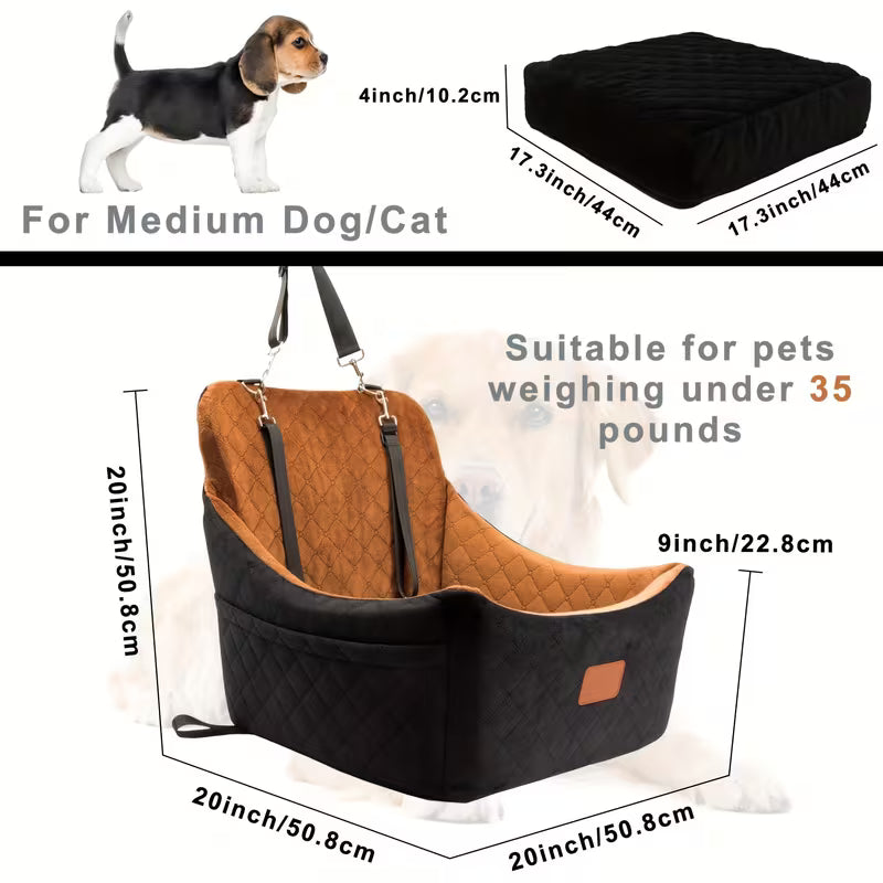 Dog Car Seat Bed for Medium & Large Dogs – Washable Travel Seat
