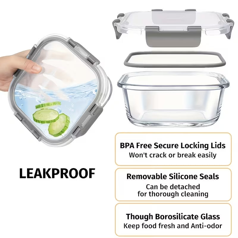 24pcs(12 containers+12 lids)Glass Food Containers with Lids, Meal Prep, Food Storage Kitchen Lunch Containers, Leak-proof, Sealed Glass Lunch Bento Boxes, Suitable for Microwave, Oven, Refrigerator, And Dishwasher, Grey