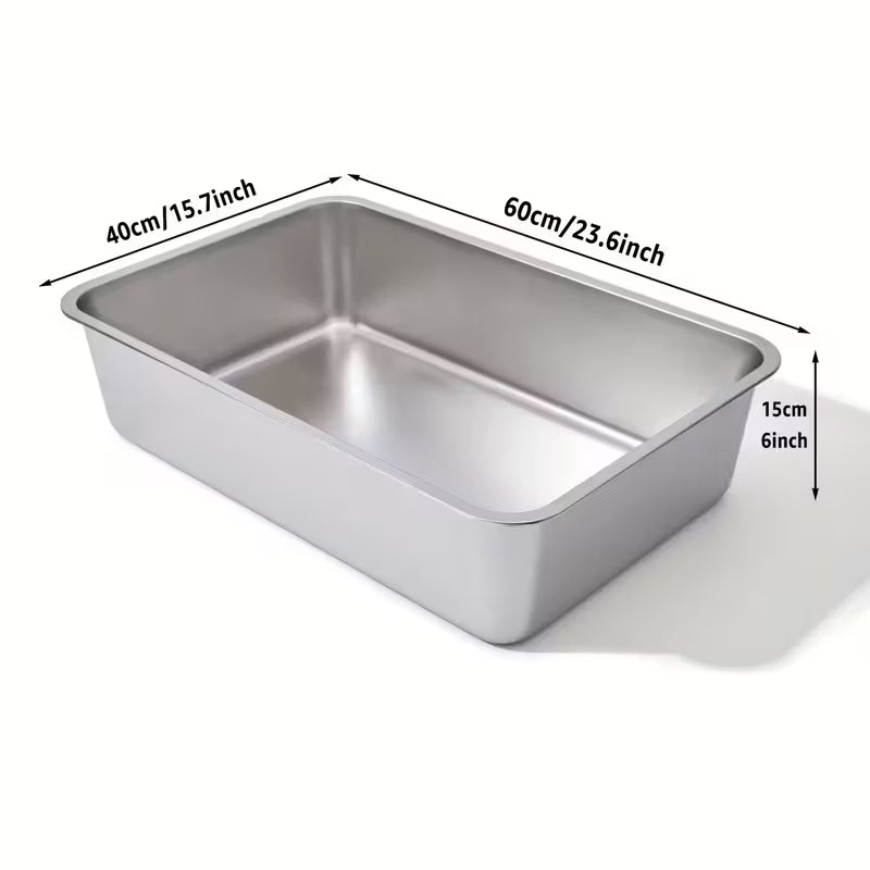 2PCS XL Stainless Steel Cat Litter Boxes with 6" High Sides