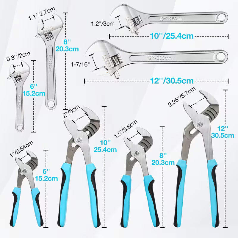 8-Piece Adjustable Wrench & Pliers Tool Set