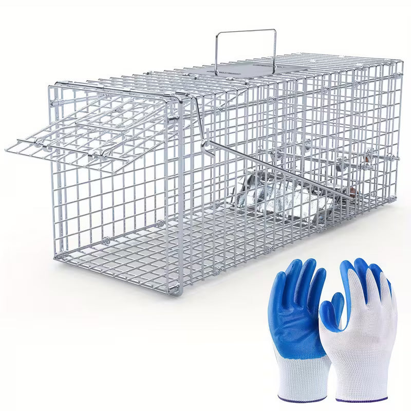 25.6" Humane Live Animal Trap Cage – Heavy-Duty Folding Design