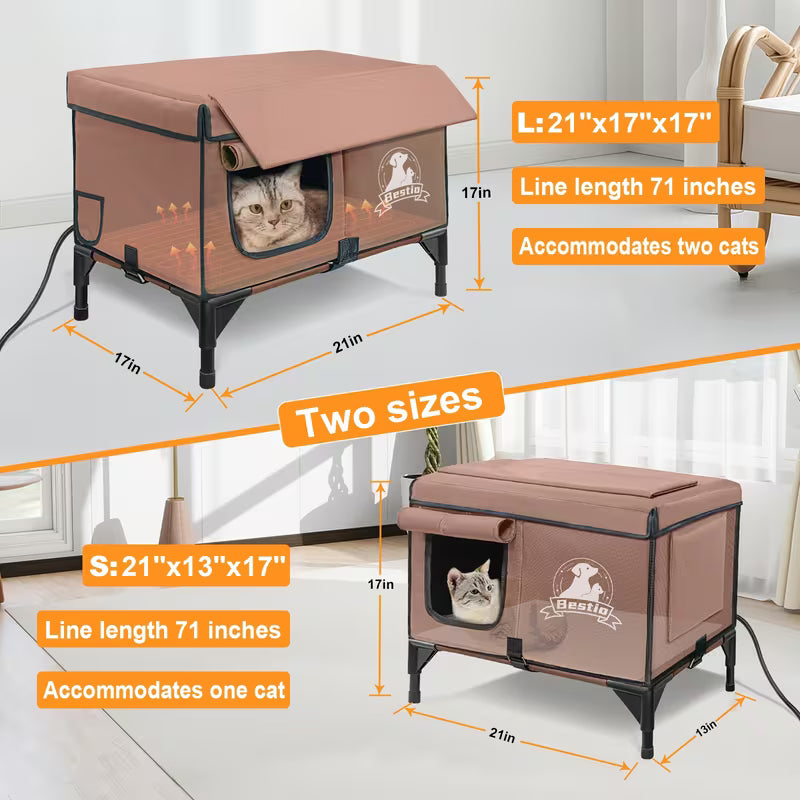 3-in-1 Cat House with Elevated Bed & Cozy Cushion