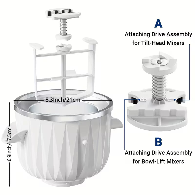 2QT Ice Cream Maker Attachment for KitchenAid Mixers