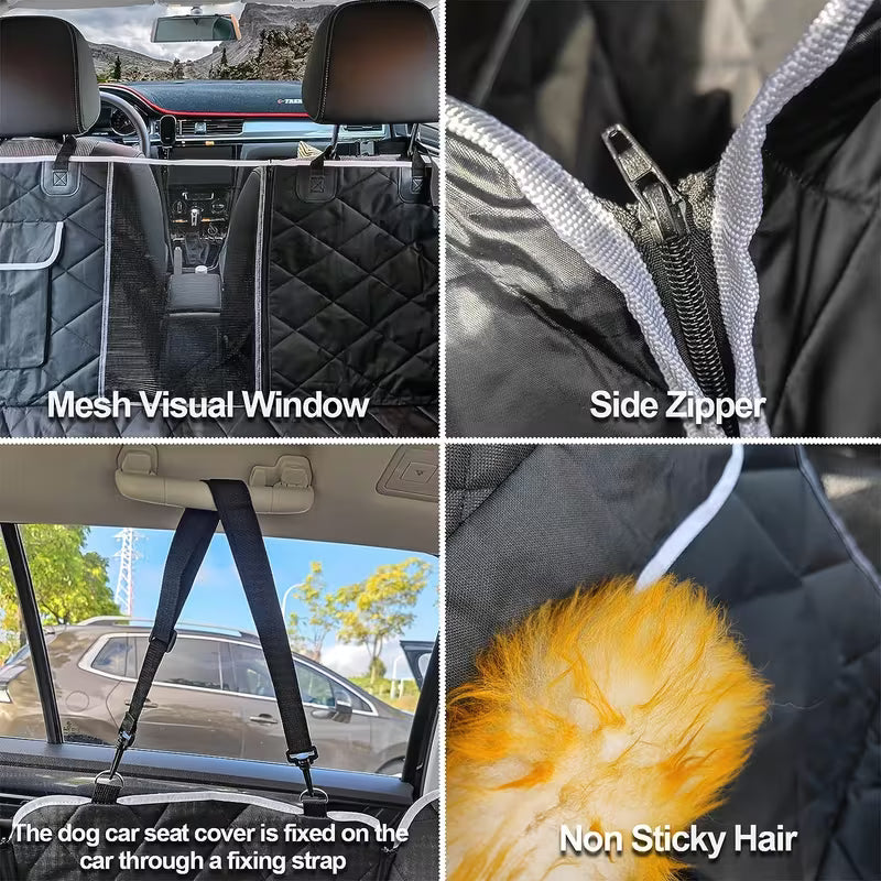 Waterproof Dog Car Seat Cover Hammock with Mesh Window & Pockets