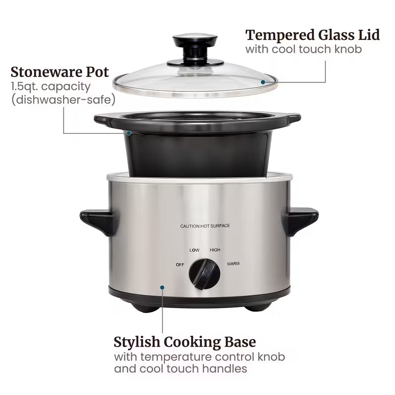 2QT Slow Cooker with Adjustable Temperature
