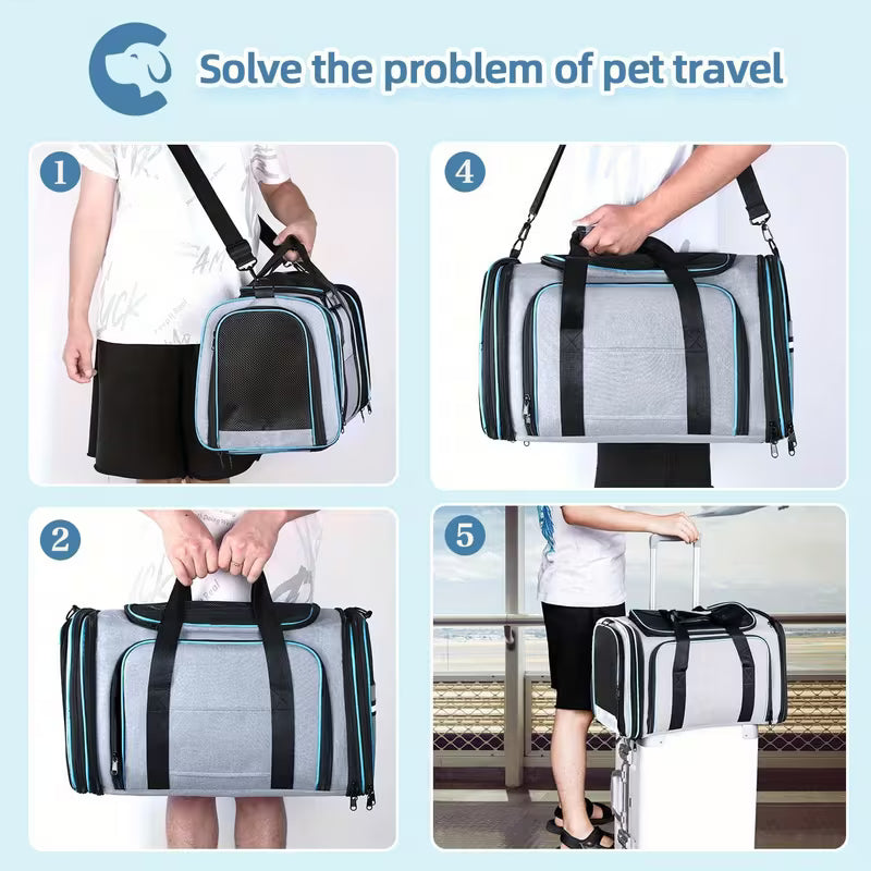 Expandable Airline Approved Pet Carrier for Small Dogs & Cats