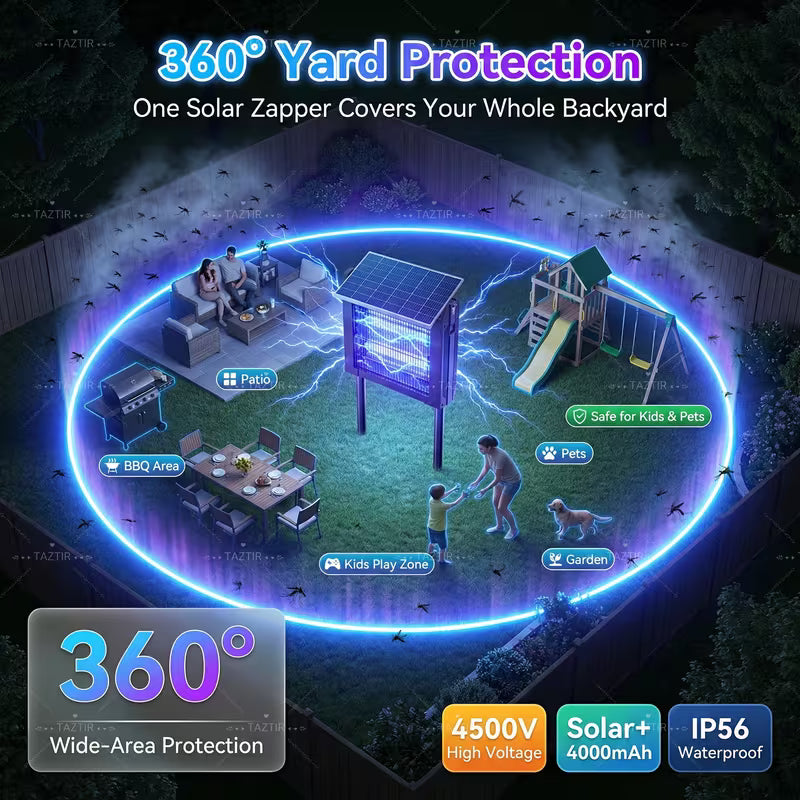 4500V Solar Bug Zapper with 4000mAh Battery – IP56 Waterproof