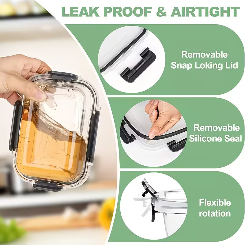 24pcs(12 containers+12 lids)Glass Food Containers with Lids, Meal Prep, Food Storage Kitchen Lunch Containers, Leak-proof, Sealed Glass Lunch Bento Boxes, Suitable for Microwave, Oven, Refrigerator, And Dishwasher, Grey