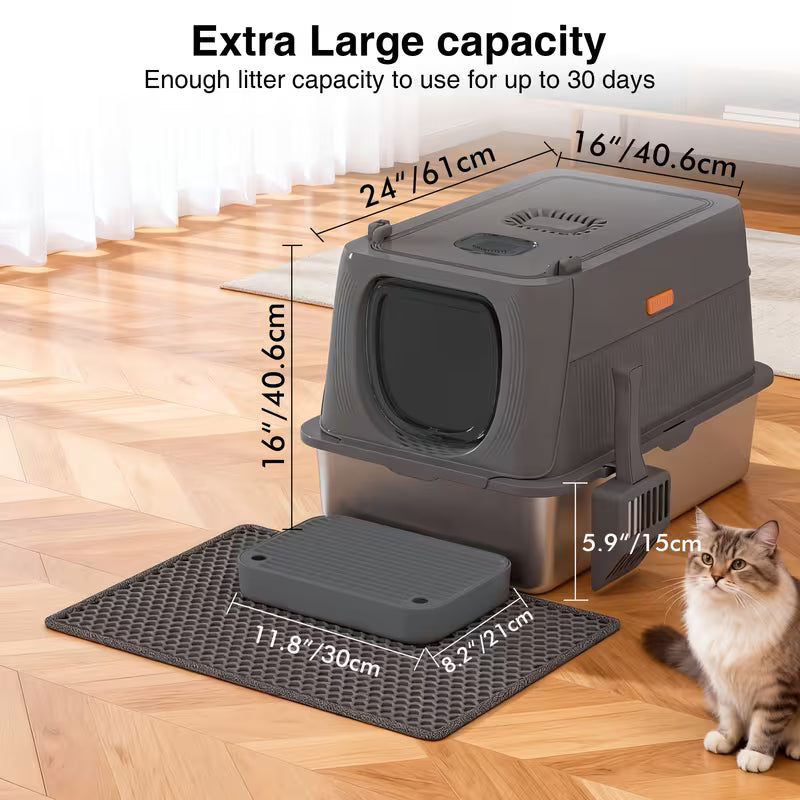 CITYLIFE Oversized Stainless Steel Covered Cat Litter Box