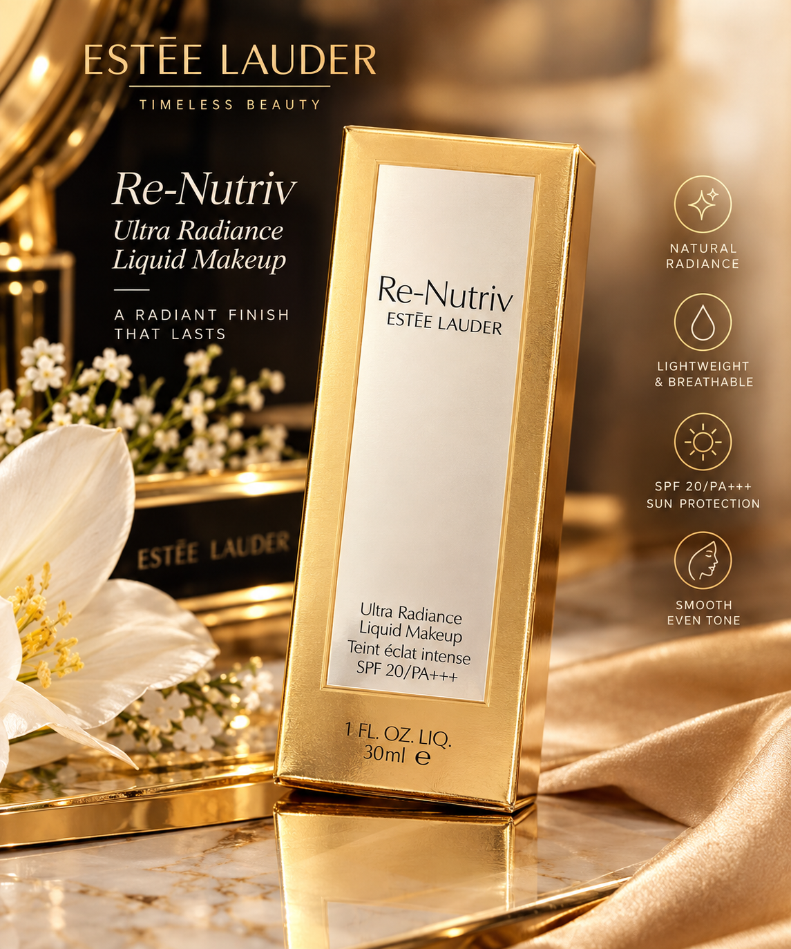 Estée Lauder Re-Nutriv Ultra Radiance Liquid Makeup SPF 20 – 30ml