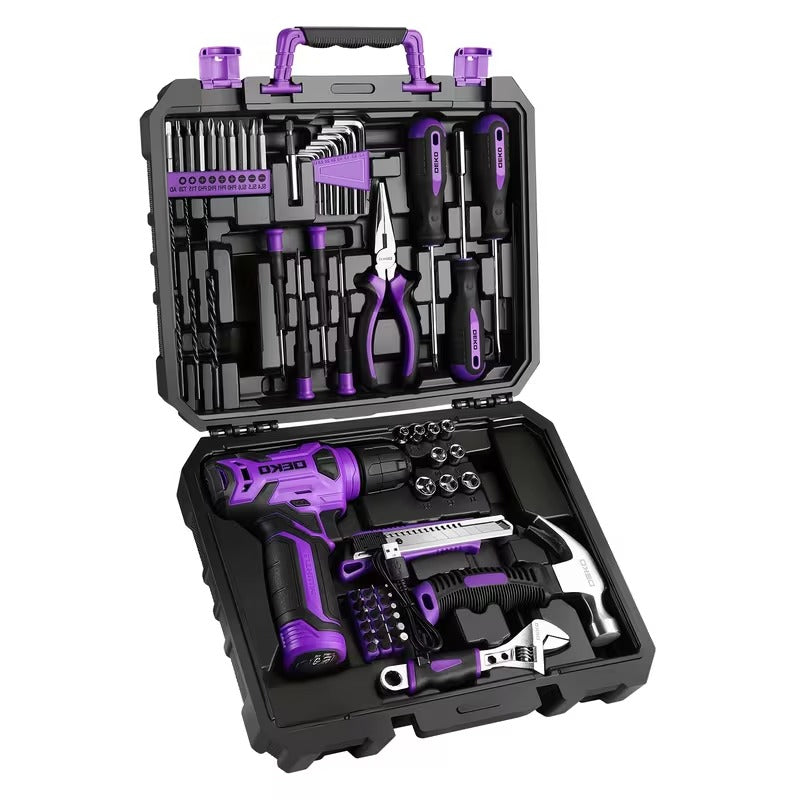 DEKO 128/151pcs Household Power Tool Set With 8V/12V Cordless Drill Driver, 800RPM Rechargeable Electric Tool Kit, Hand Tool Set For, Home Projects, Refurbish, Perfect Father'S Day Gift Deal