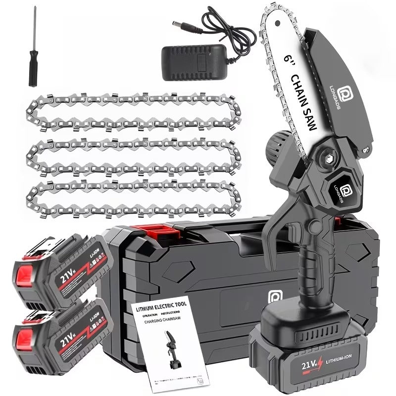 6-Inch Mini Chainsaw, Adjustable Chain, Safety Lock, Equipped with Rechargeable Battery, Chain And Storage Box, Suitable for Quick Pruning of Tree Branches in Homes And Gardens, Men'S Pruning Gift Fallen Tree Removal