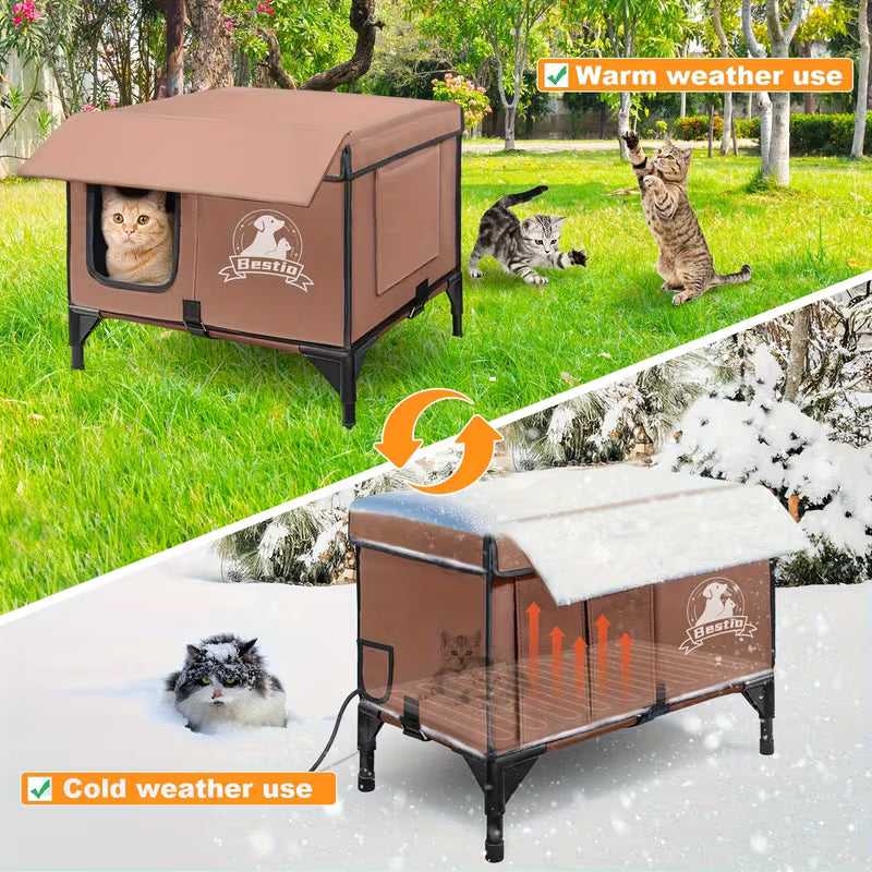 3-in-1 Cat House with Elevated Bed & Cozy Cushion