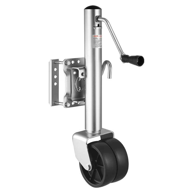 Heavy-duty swivel boat trailer jack with wheel.