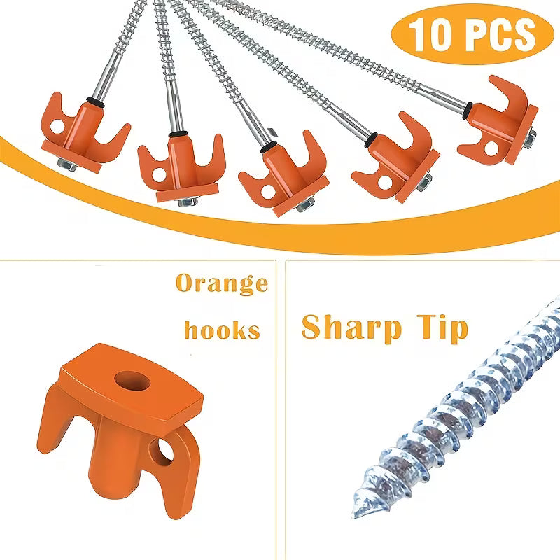 10-pack heavy-duty tent stakes for secure ground anchoring.