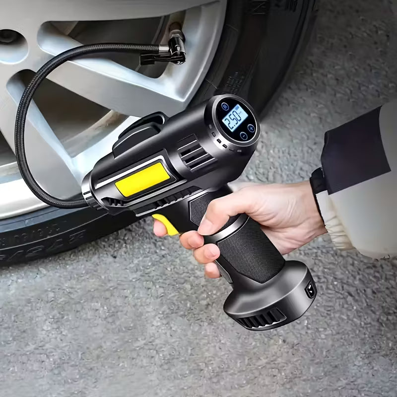 150 PSI portable digital tire inflator for cars, bikes, and motorcycles.