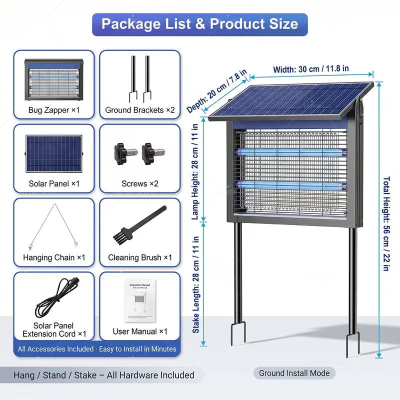 4500V Solar Bug Zapper with 4000mAh Battery – IP56 Waterproof