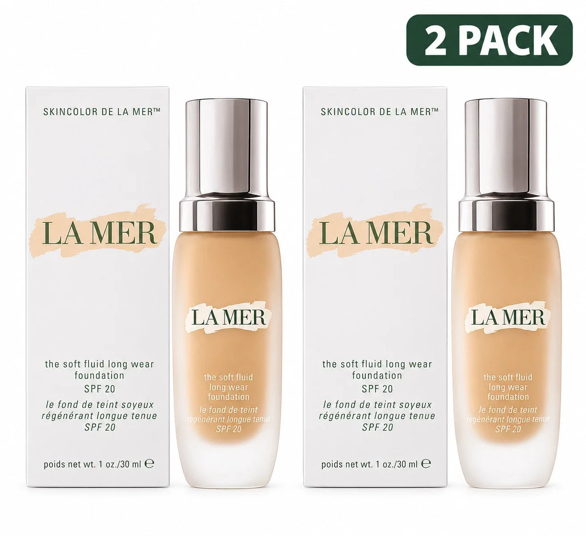 La Mer The Soft Fluid Long Wear Foundation SPF 20 – 2 Pack, 1 oz/30 ml Each