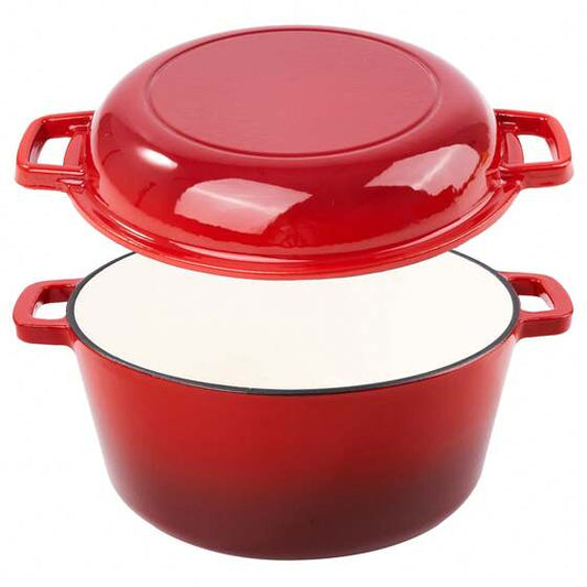 6QT 2-In-1 Enameled Cast Iron Dutch Oven, Ideal for Baking Bread, Cooking, And Stewing, Durable And Nonstick, Oven Safe Up to 500° F, Features Dual Handles, Compatible with All Stovetops
