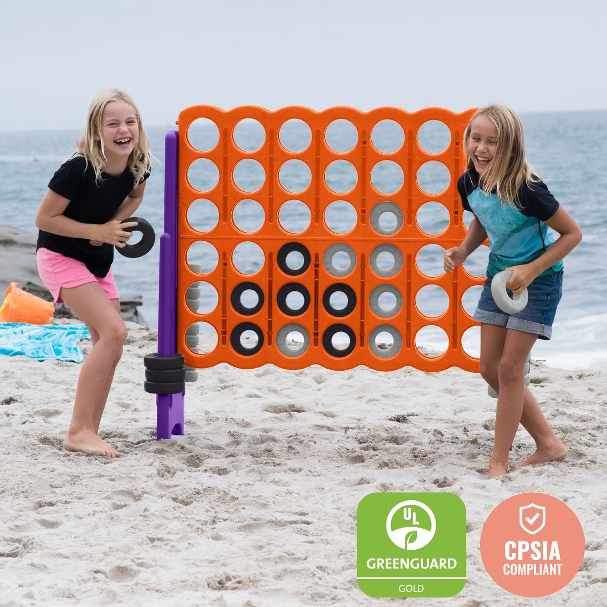 ECR4Kids Jumbo 4-To-Score Giant Game with 42 Rings and Reset Sliders, Outdoor Games, Orange, Purple