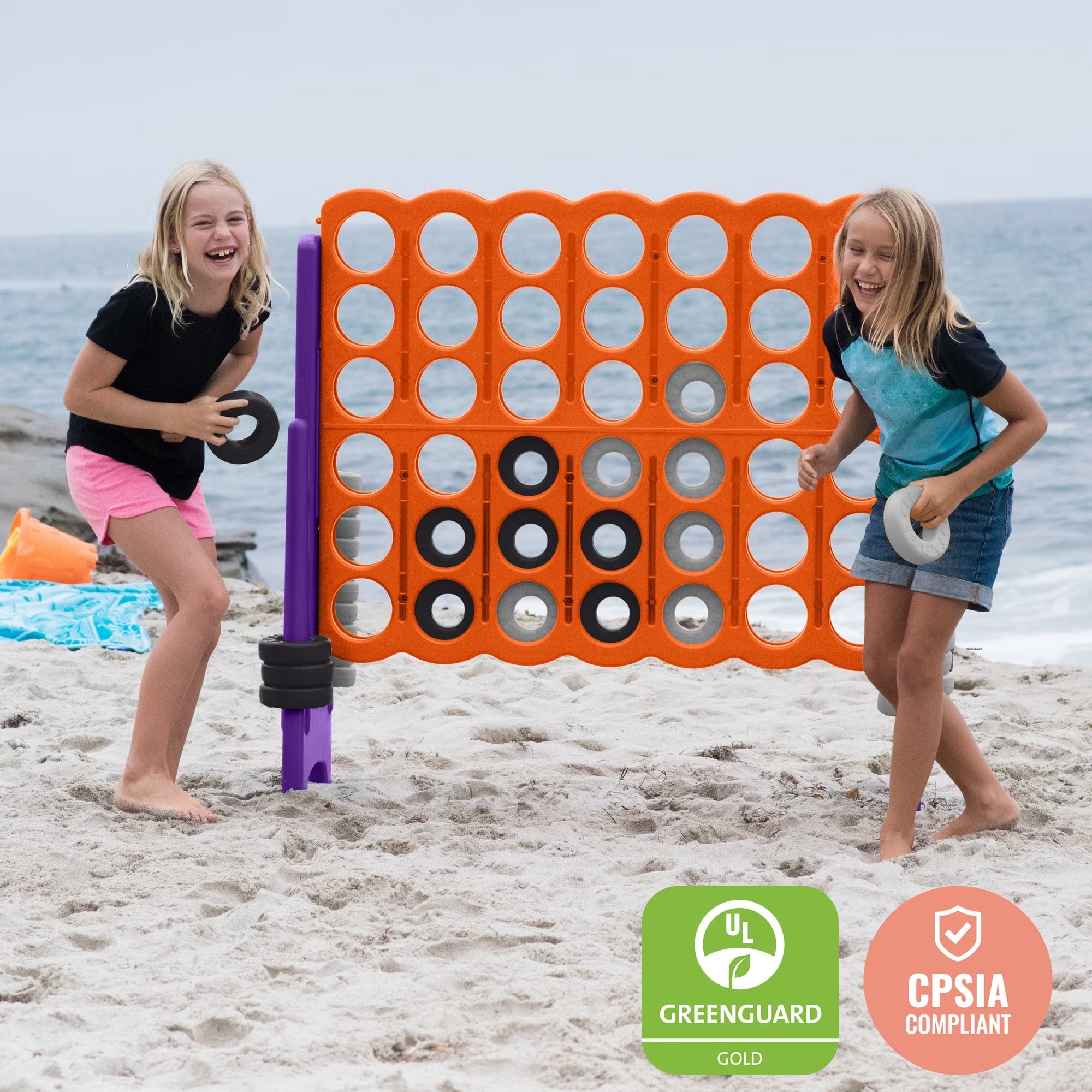 ECR4Kids Jumbo 4-To-Score Giant Game with 42 Rings and Reset Sliders, Outdoor Games, Orange, Purple