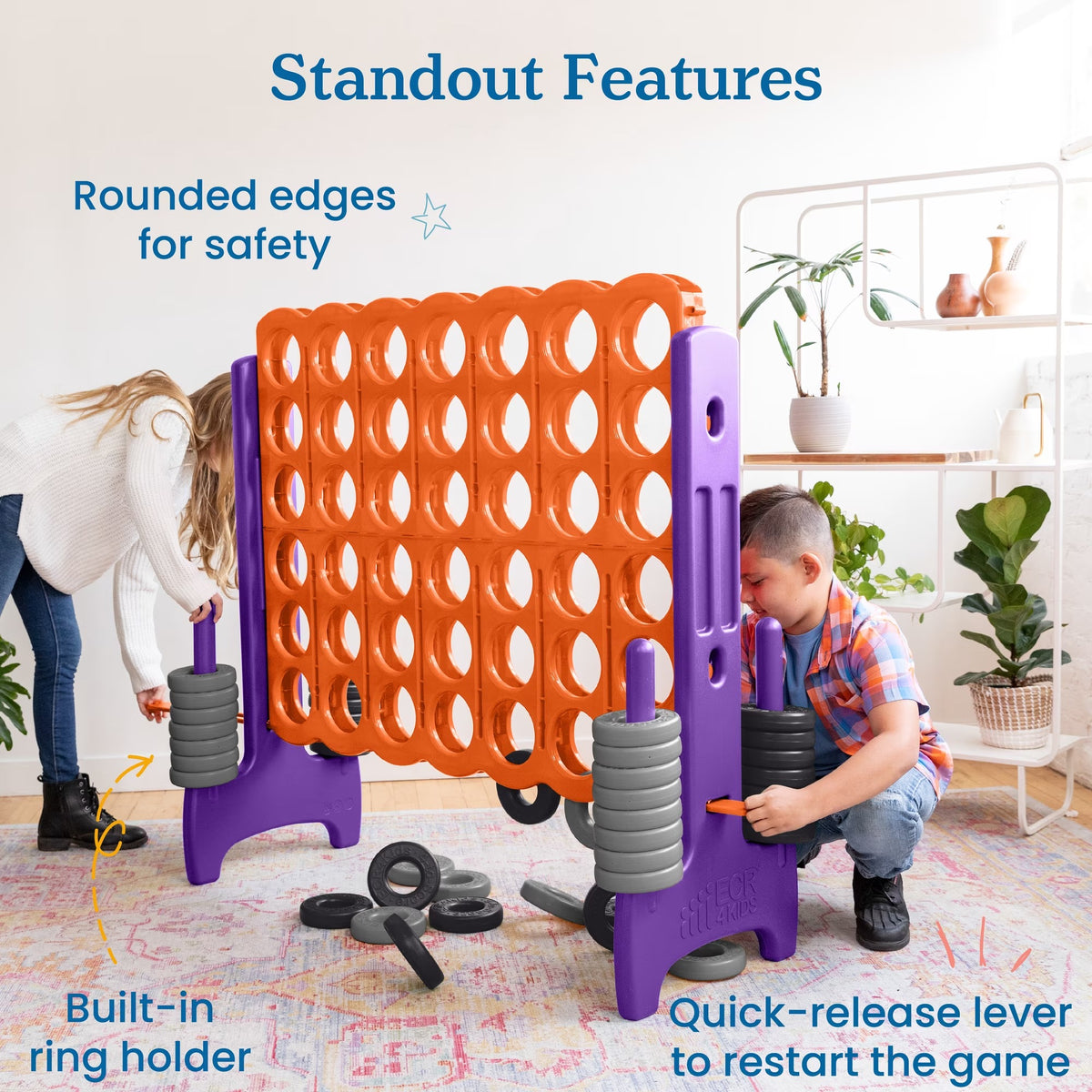 ECR4Kids Jumbo 4-To-Score Giant Game with 42 Rings and Reset Sliders, Outdoor Games, Orange, Purple