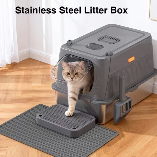 CITYLIFE Oversized Stainless Steel Covered Cat Litter Box