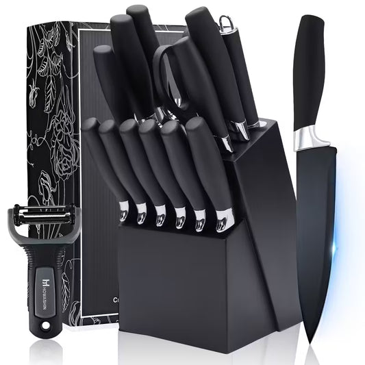 Brodark 15-Piece Kitchen Knife Set with Block