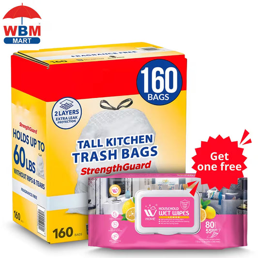 13 Gallon Drawstring Kitchen Trash Bags – 160 Count
