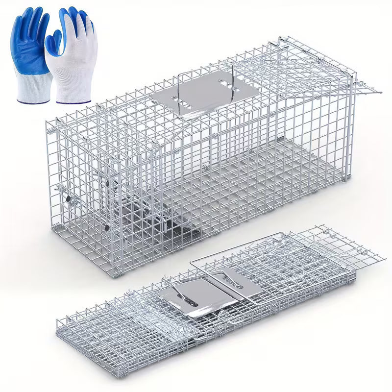 25.6" Humane Live Animal Trap Cage – Heavy-Duty Folding Design