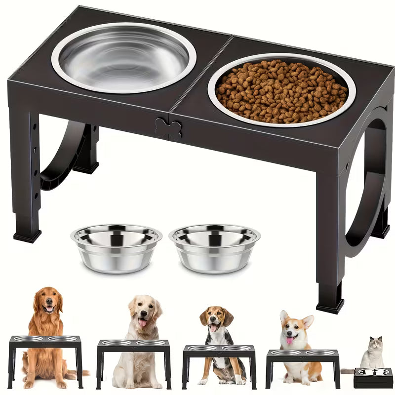 Adjustable Elevated Dog Bowls with 2 Stainless Steel Bowls