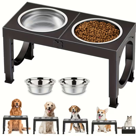 Adjustable Elevated Dog Bowls with 2 Stainless Steel Bowls
