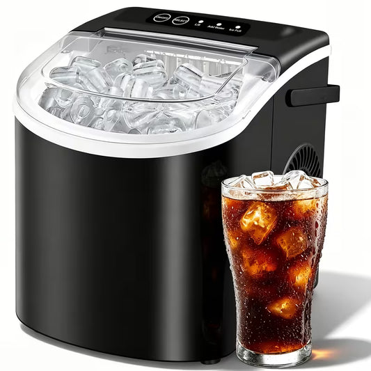 Countertop Ice Maker with Handle, Produces 29 Pounds of Ice in 24 Hours, Makes 9 Ice Cubes in 6 Minutes. Portable Ice Maker Comes with a Basket And Ice Scoop