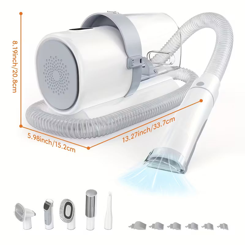 Pet Grooming Vacuum Kit 5 in 1, Vacuum Suction Strong Power 99% Pet Hair, Professional Clippers with 6 Guide Combs, Mulifunctional Grooming Tools for Dogs Cats and Other Animals