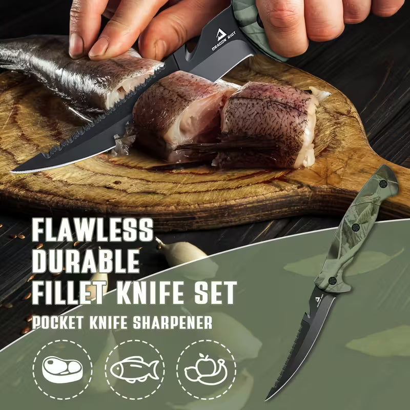 Fish Fillet Boning Knife Set with Sharpener & Storage Bag
