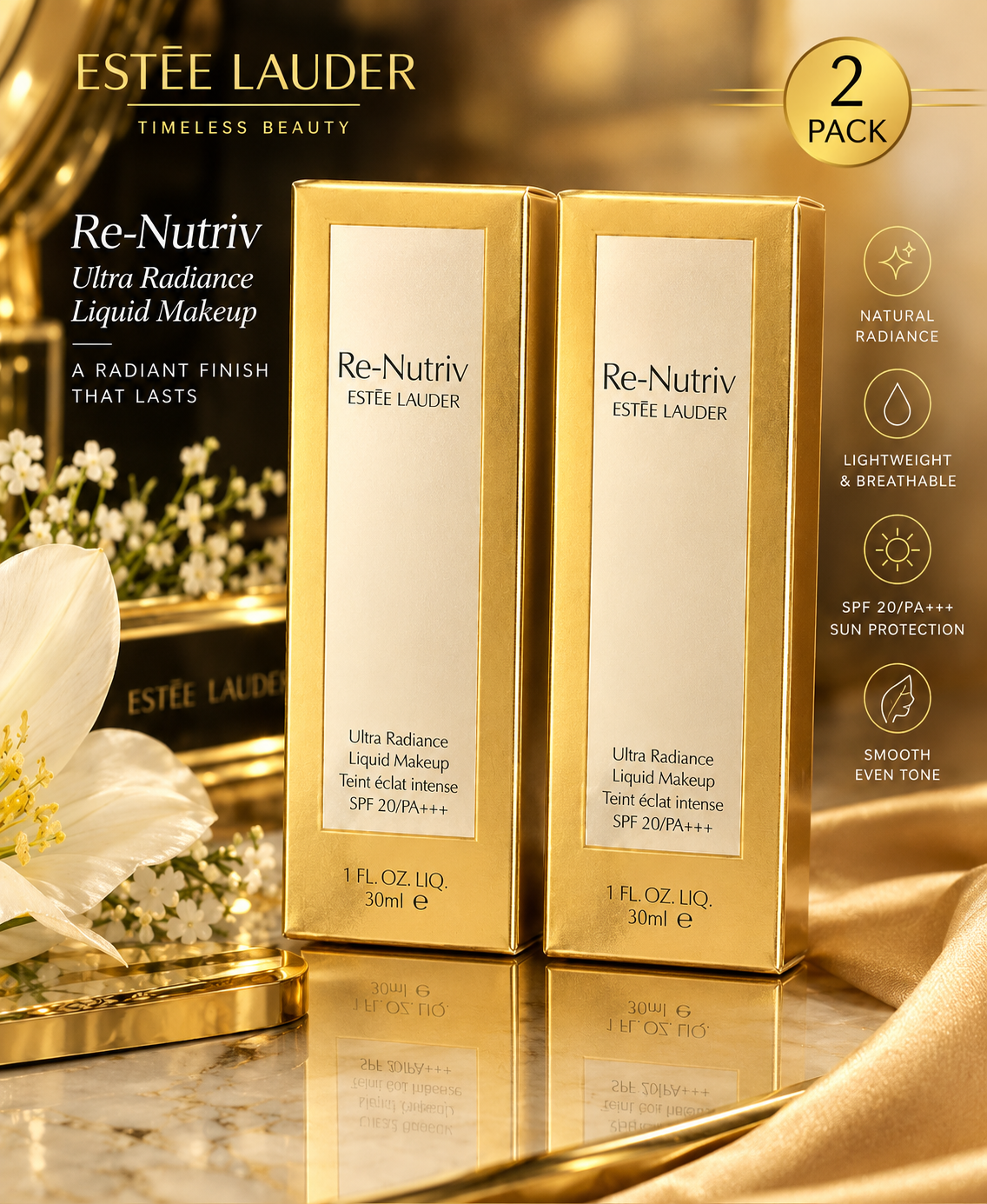 Estée Lauder Re-Nutriv Ultra Radiance Liquid Makeup – 2 Pack, SPF 20/PA+++