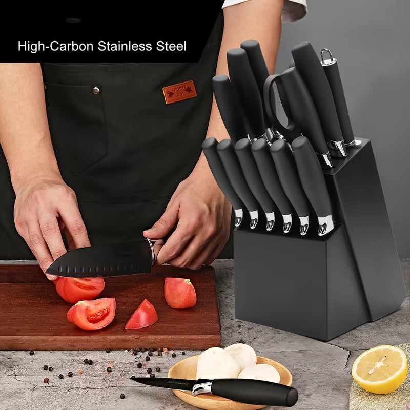 Brodark 15-Piece Kitchen Knife Set with Block