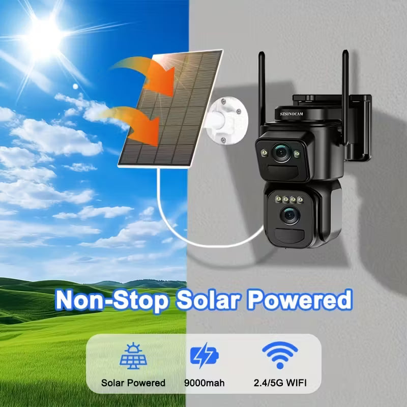 IP66 Waterproof [10x Zoom] 360-degree Low-power CCTV Solar Panel Battery 2K WiFi Camera With Spotlight Alarm, Motion Detection, Color Night Vision, Two-way Audio