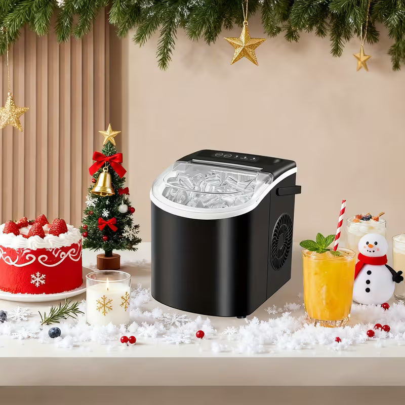 Countertop Ice Maker with Handle, Produces 29 Pounds of Ice in 24 Hours, Makes 9 Ice Cubes in 6 Minutes. Portable Ice Maker Comes with a Basket And Ice Scoop