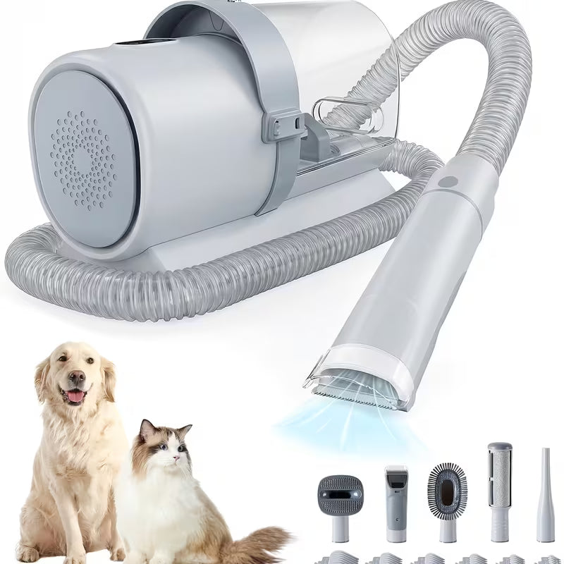 Pet Grooming Vacuum Kit 5 in 1, Vacuum Suction Strong Power 99% Pet Hair, Professional Clippers with 6 Guide Combs, Mulifunctional Grooming Tools for Dogs Cats and Other Animals
