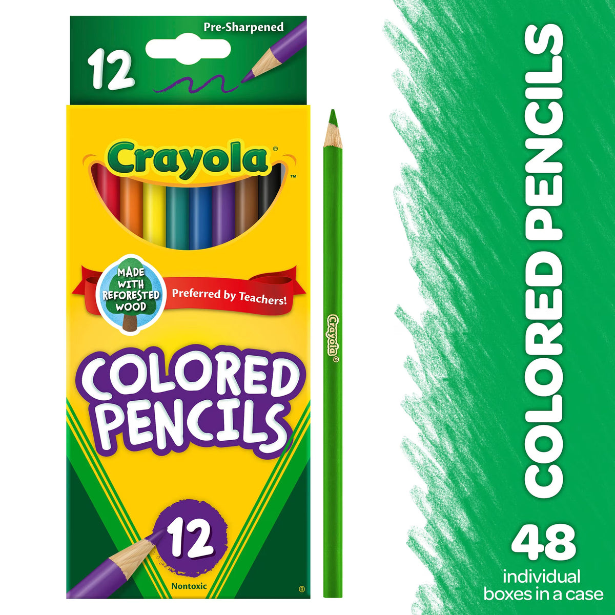 Crayola 12ct Colored Pencils, Assorted Colors, Pre-Sharpened – Case of 48 Packs