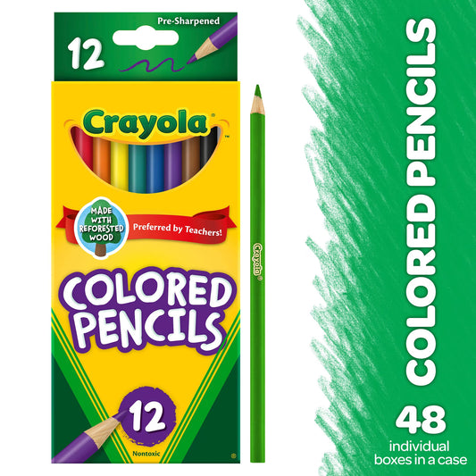 Crayola 12ct Colored Pencils, Assorted Colors, Pre-Sharpened – Case of 48 Packs