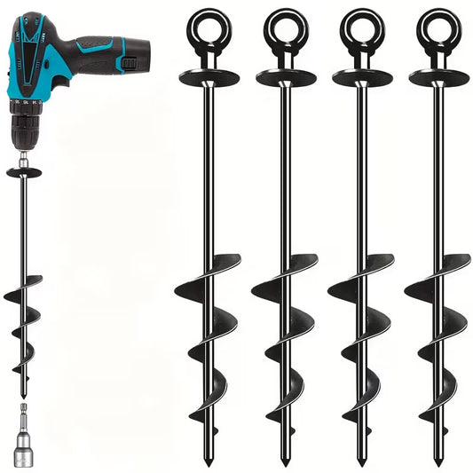 4-pack heavy-duty spiral ground anchors for secure outdoor anchoring.