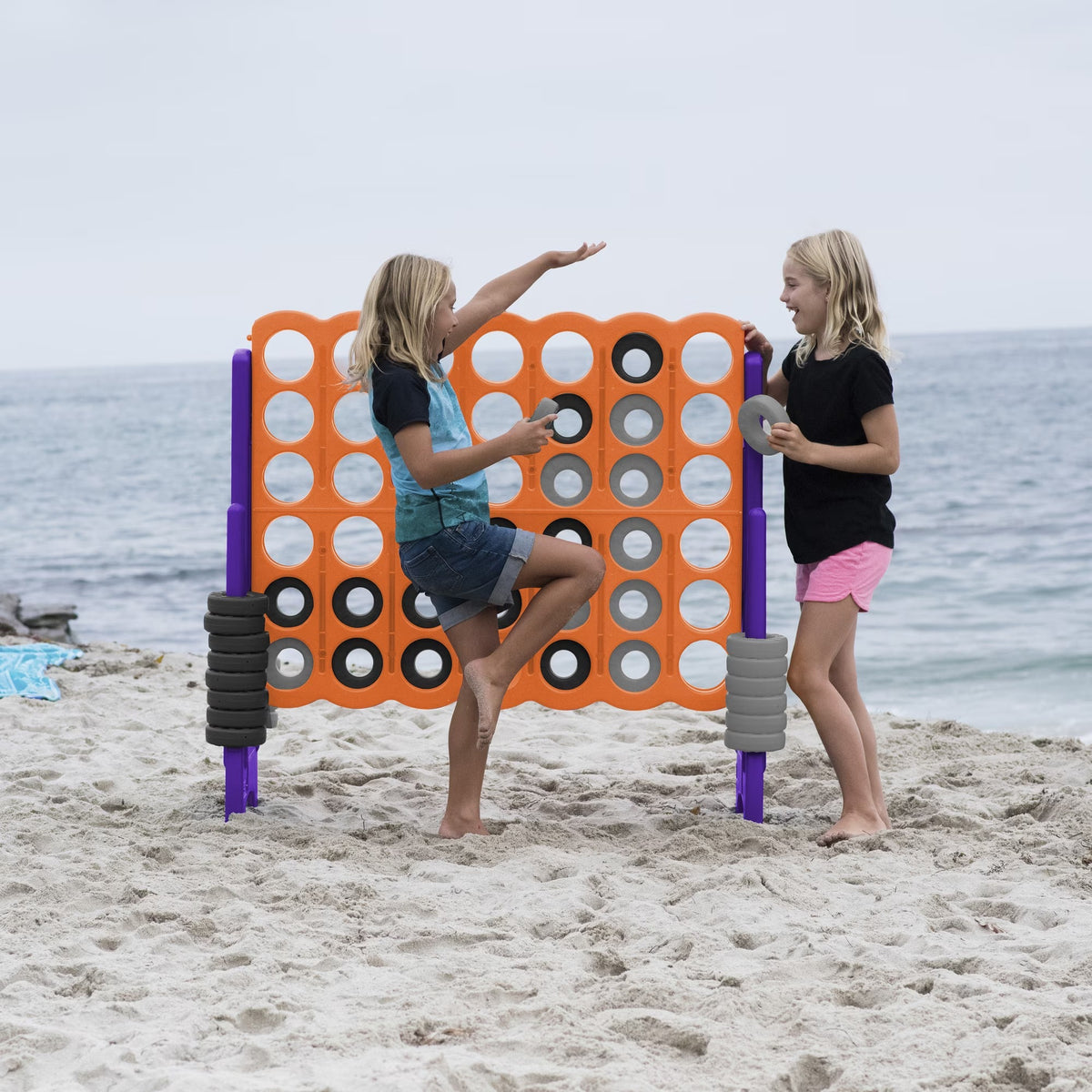 ECR4Kids Jumbo 4-To-Score Giant Game with 42 Rings and Reset Sliders, Outdoor Games, Orange, Purple