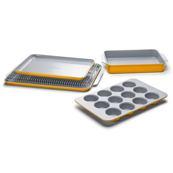 Caraway Nonstick Ceramic Bakeware Set (5 Pieces) - Baking Sheets, Assorted Baking Pans & Storage - Aluminized Steel Body - Marigold