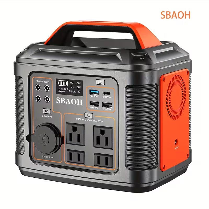 SBAOH Portable Power Station, 300W 296Wh Power Supply Quick Charge/110V AC Outlets/DC Ports And LED Flashlight, Lithium Battery Backup for Home Outdoor Travel Camping Blackout